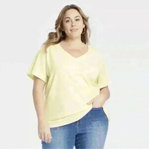 Women's Short Sleeve V-Neck T-Shirt  Yellow - Ava & Viv™